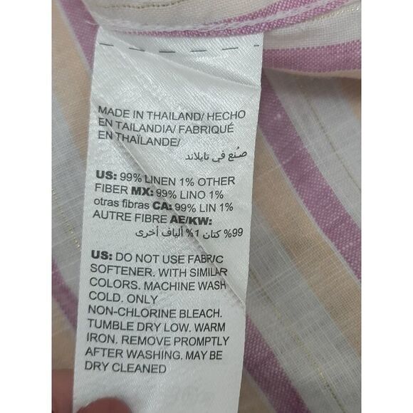 Chico's NO-IRON Linen Metallic Striped Roll-Tab Shirt Button Down Linen Size 2 - Picture 11 of 12